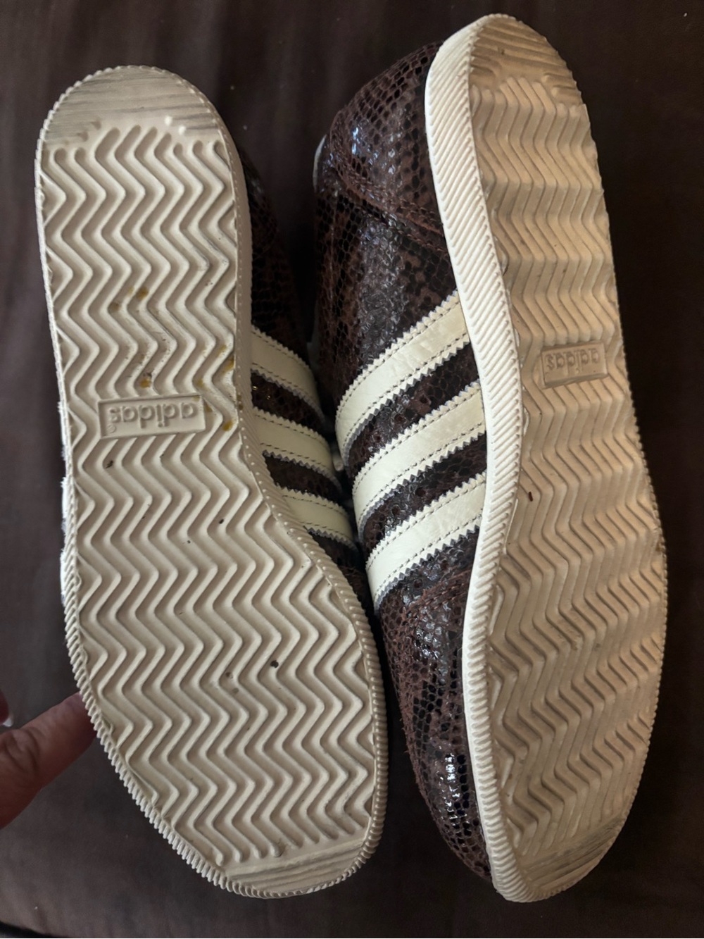 Adidas Japan Shoes Brown Snakeskin Sneakers with White Stripes. Womens 6 - Picture 4 of 5